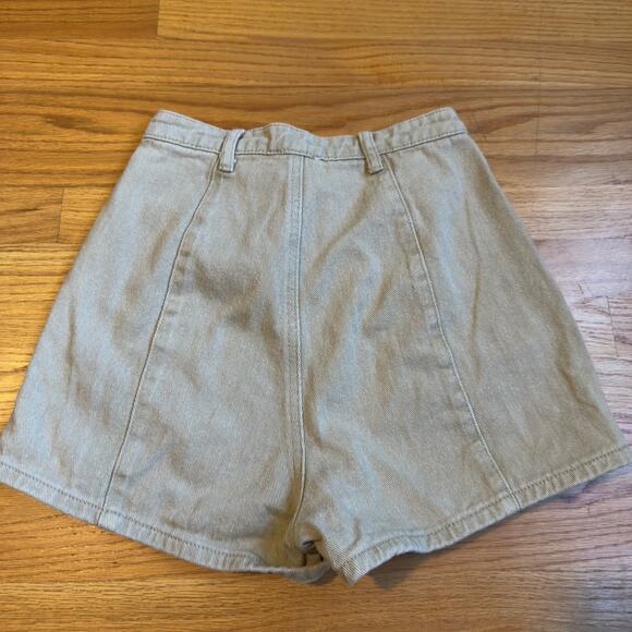 Princess Polly Khaki Denim Shorts High Waist Pleated Pockets Zip Size 2 - Picture 5 of 7